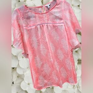 Chic Sonoma Pink Coral Floral Short Sleeved Blouse